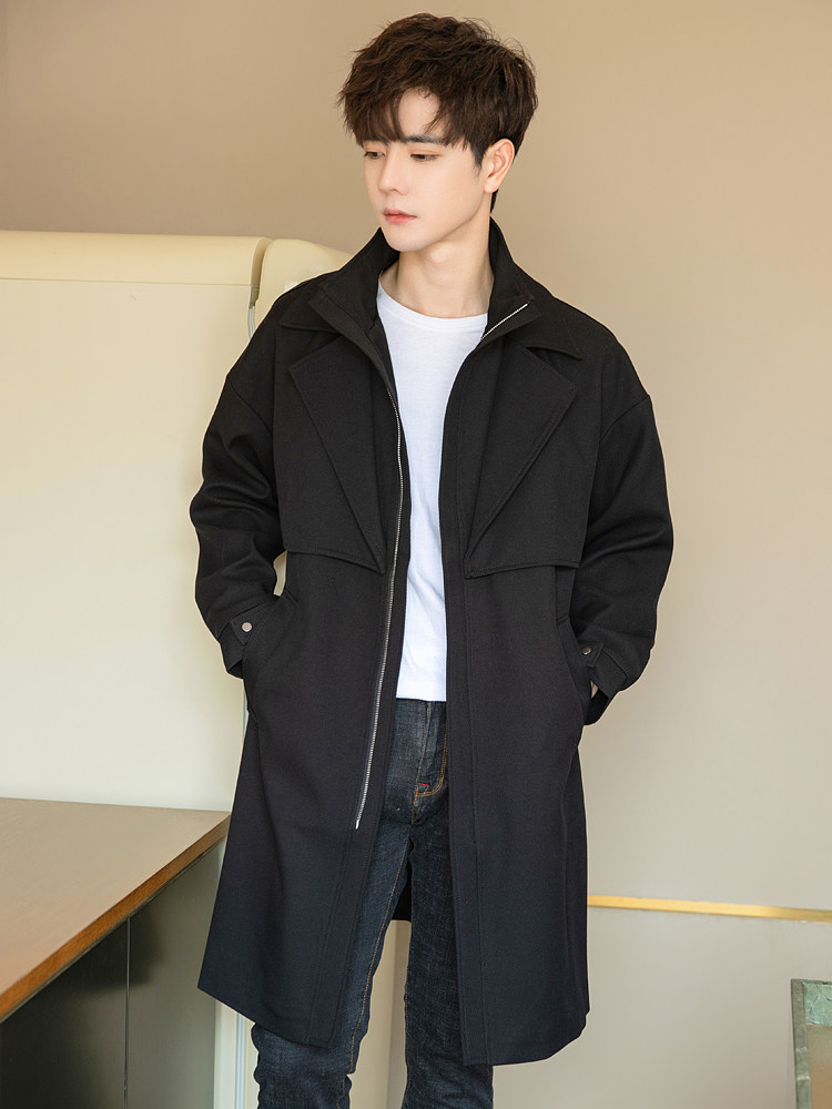 ANTI-WRINKLE TWILL MIDI LENGTH TRENCH COAT MENS SPRING AND AUTUMN 2024 NEW DOUBLE-COLLARED HANDSOME LUXURY CASUAL JACKET