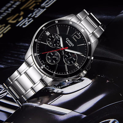 Casio卡西欧手表男三眼指针MTP-1374D-1A休闲商务钢带石英表