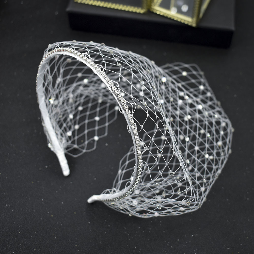 外贸新娘饰品水钻面纱加密镶钻网纱发箍头饰舞会派对饰品 JM22