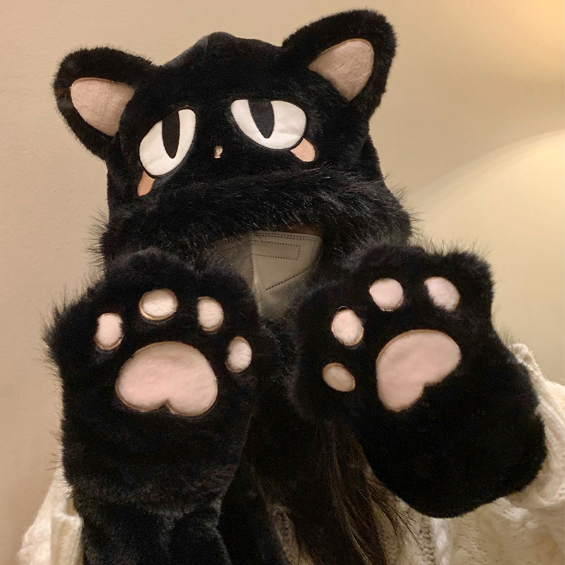 茂夫猫耳帽子围巾手套一体