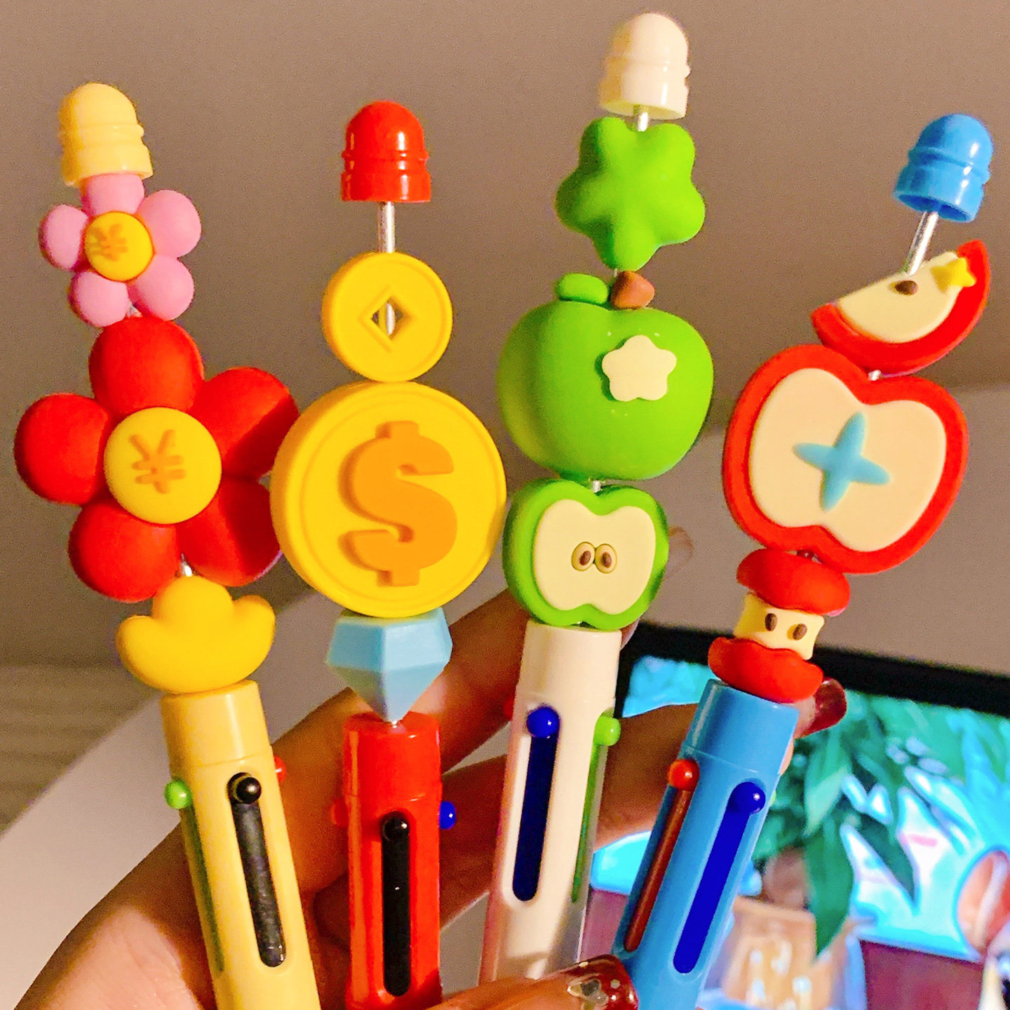 可爱按动萌粒串珠四色圆珠笔手账标记创意趣味0.7mm多功能中性笔,文具电教/文化用品/商务用品,中性笔,淘宝优惠券,粉丝福利购,淘宝优惠卷