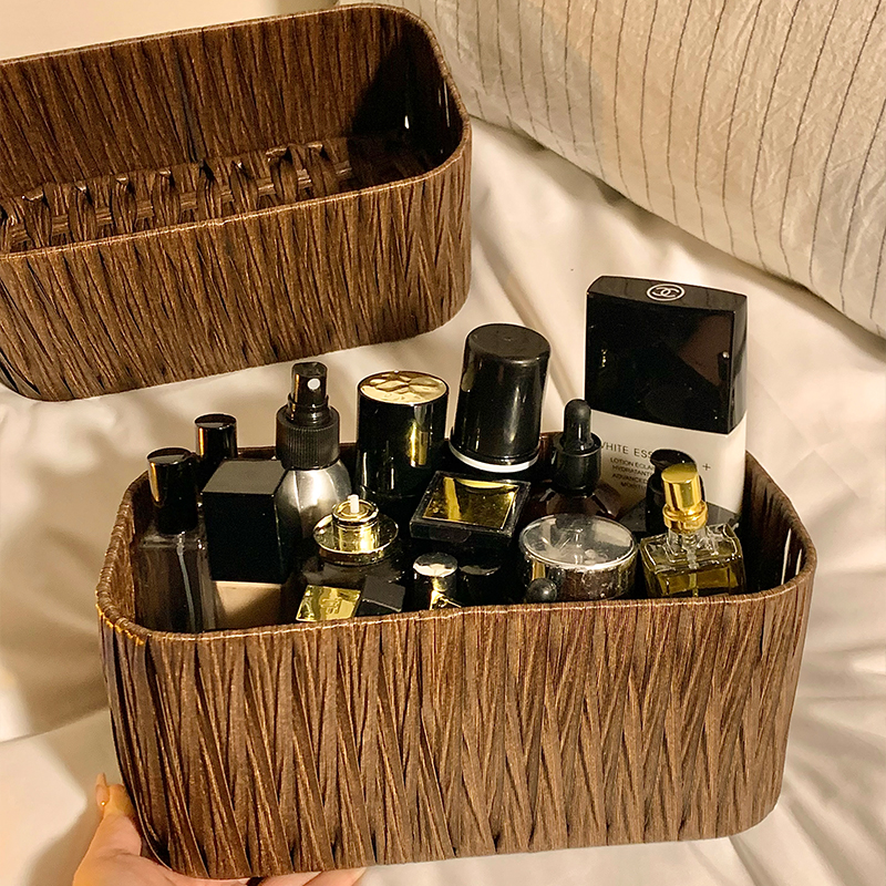 ins仿藤编收纳筐桌面化妆品