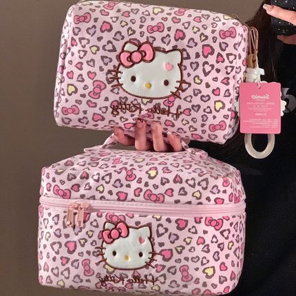 可爱豹纹hellokitty手提化妆包女大容量便携旅行护肤品收纳洗漱包