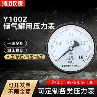 储气罐用空气罐用压力表气压表空压机压力表Y100Z 1.6MPA轴向安装