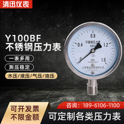 Y100BF不锈钢蒸汽耐高温压力表