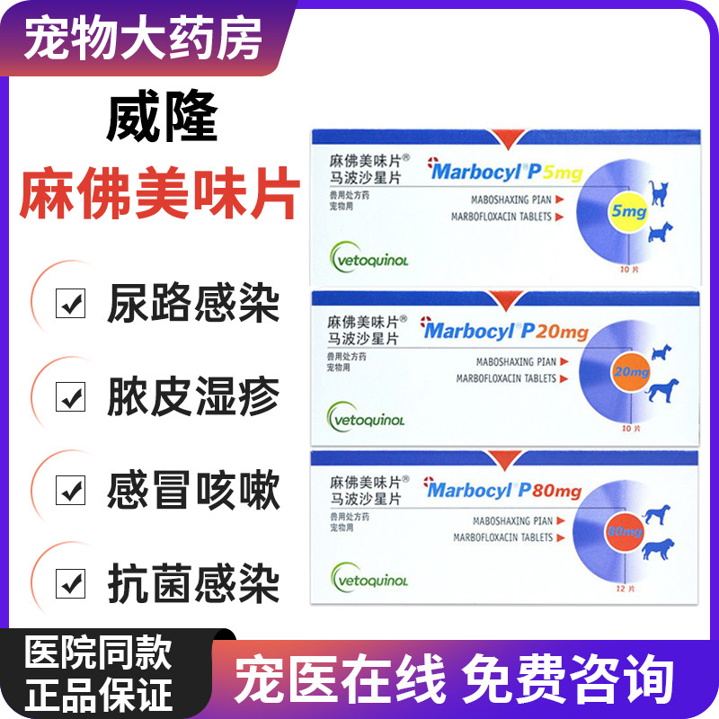 威隆麻佛美味片马波沙星片宠物狗猫咪皮肤细菌皮炎泌尿感染消炎药