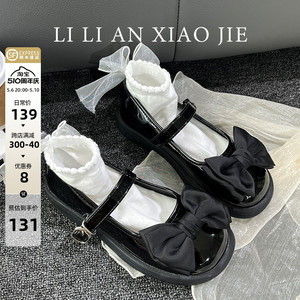 LILIAN洛丽塔公主鞋蝴蝶结2024夏季单鞋软底玛丽珍平底真皮小皮鞋