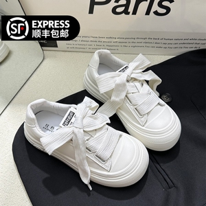 丑萌大头鞋女2024新款ins潮百搭厚底小白鞋配裙子厚底休闲面包鞋