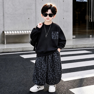 男童套装2026新款秋装儿童男宝宝豹纹卫衣休闲裤洋气运动服两件套
