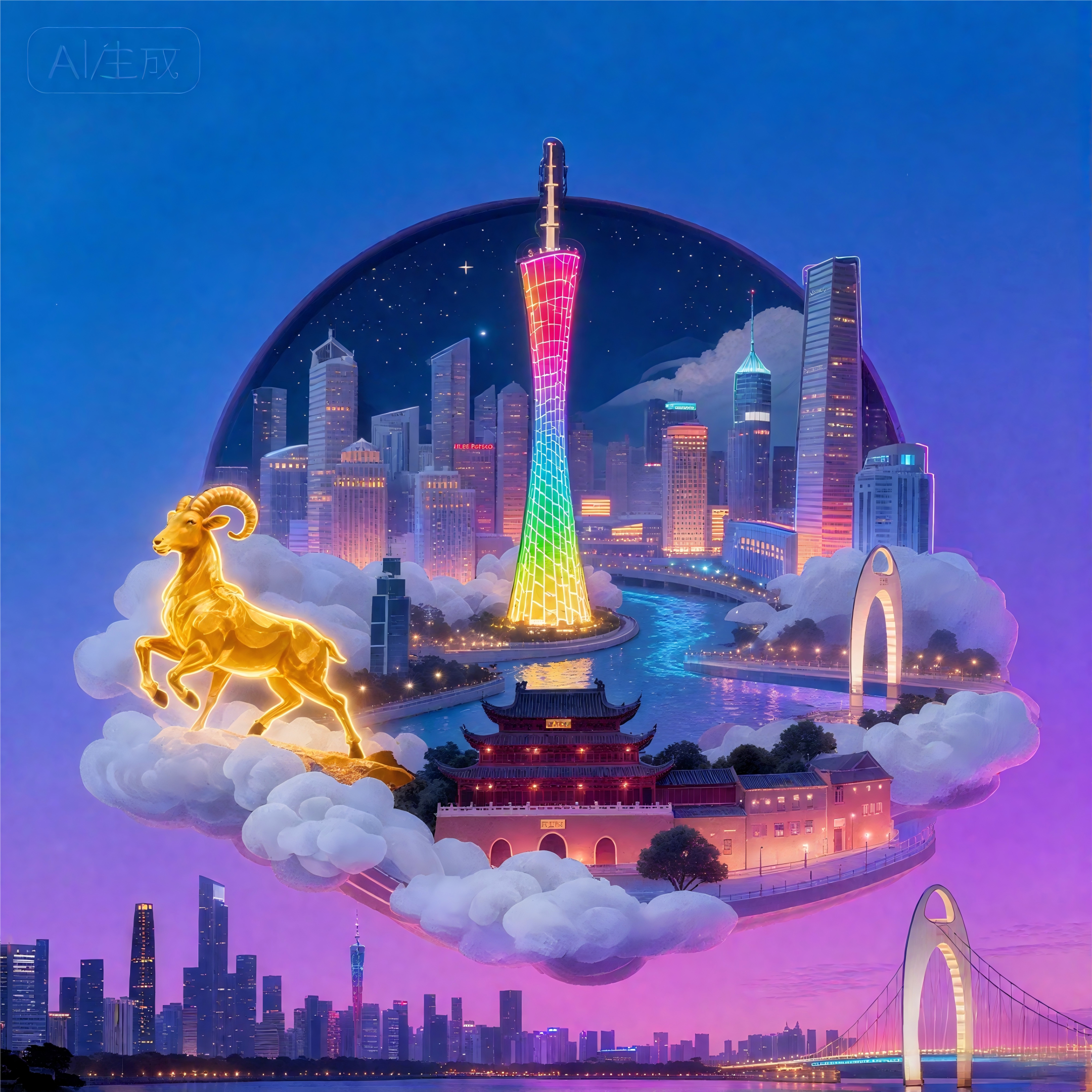 广州地标新中式城市风景冰箱贴