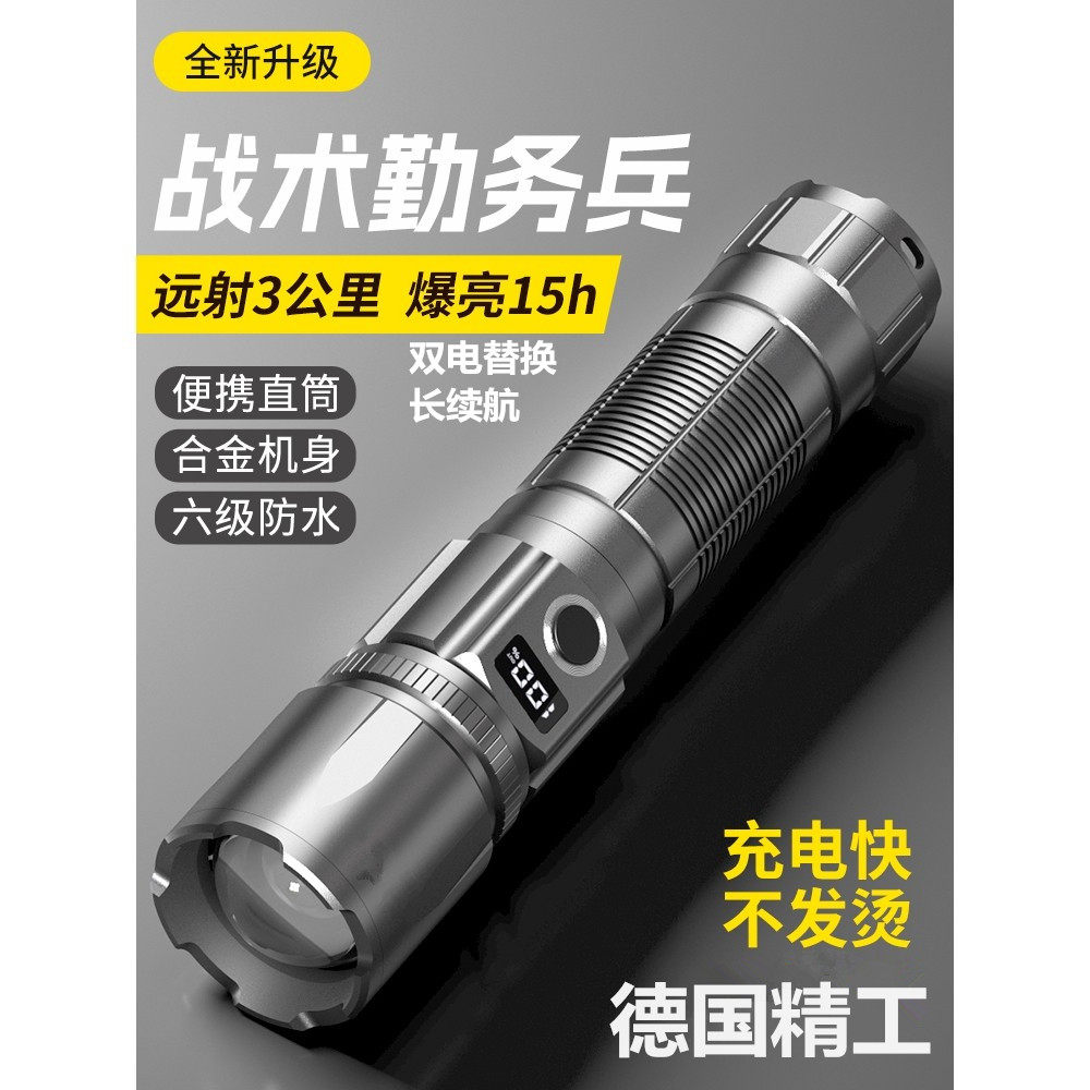 德国进口精工超亮强光手电筒家用户外远射小型便携铝合金白激光灯