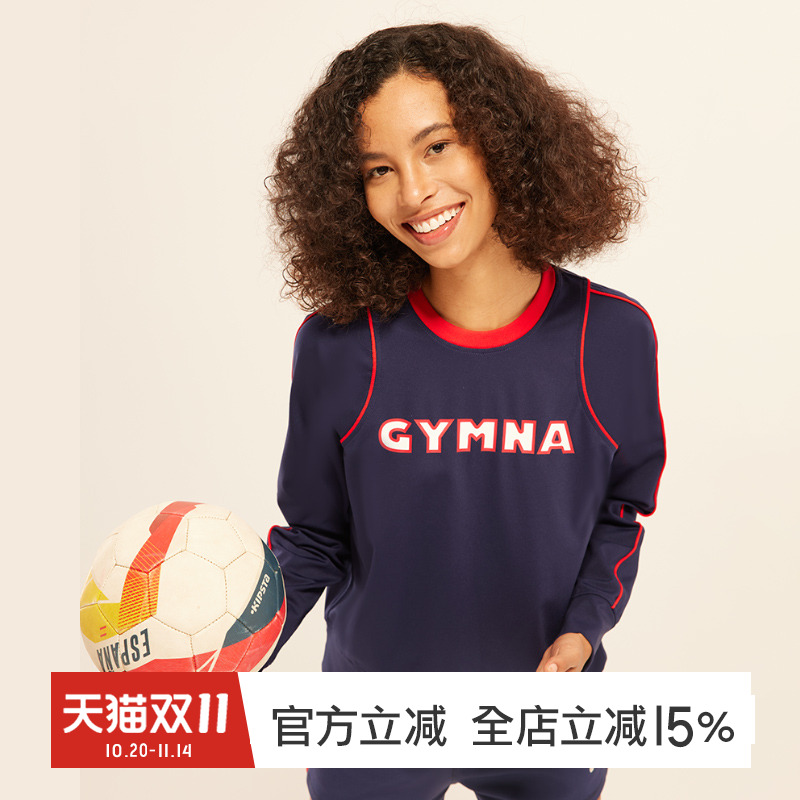 gymna复古女士运动卫衣美式休闲圆领上衣长袖宽松拼色训练服新款