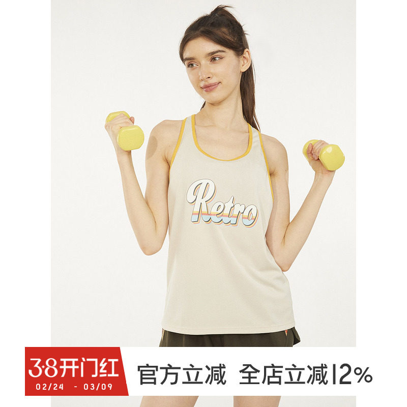 gymna夏复古学院风露背运动背心女透气跑步健身服宽松吊带上衣