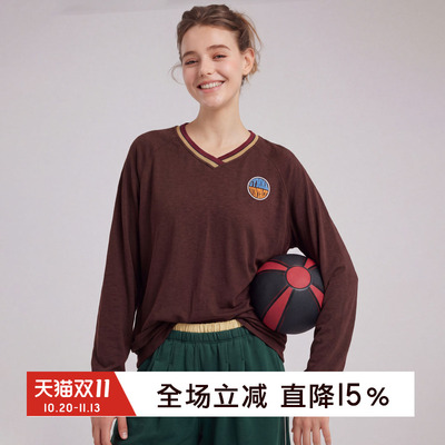 gymna美式复古V领运动T恤女
