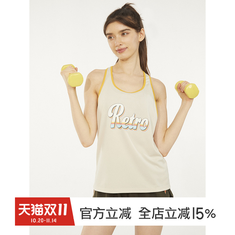 gymna夏复古学院风露背运动背心女透气跑步健身服宽松吊带上衣