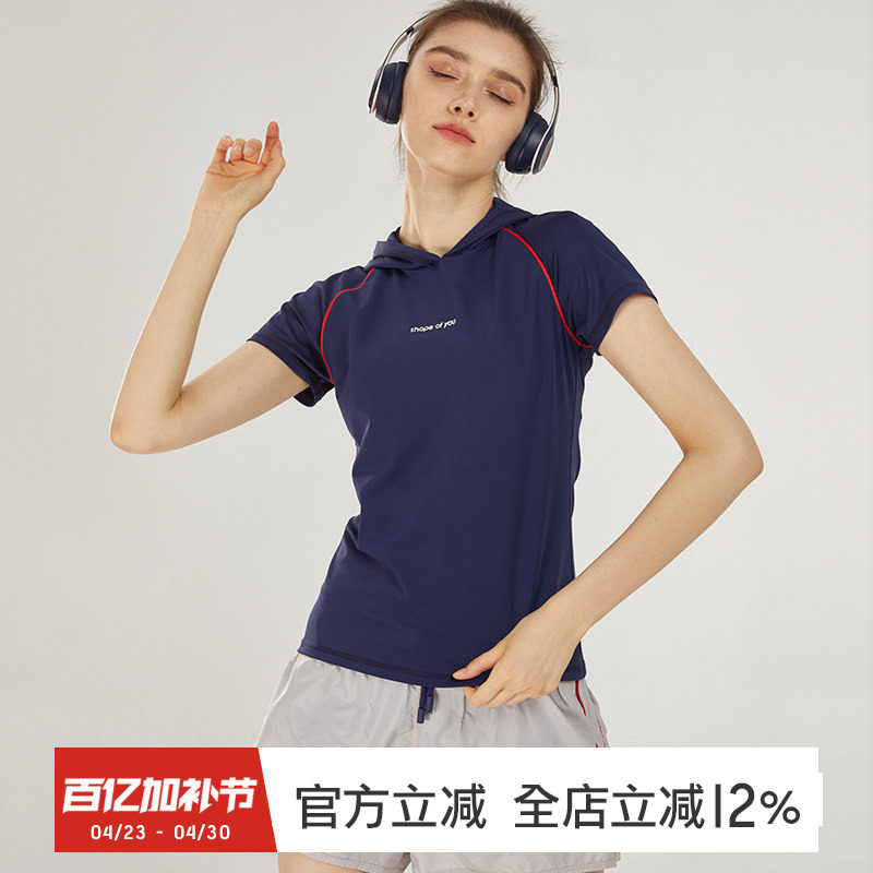 gymna复古学院风健身服女宽松训练服户外休闲跑步瑜伽连帽上衣夏