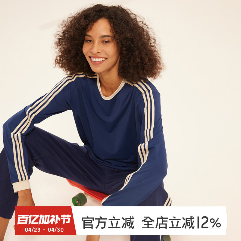 gymna复古学院风运动T恤圆领长袖速干宽松跑步训练健身服秋新款