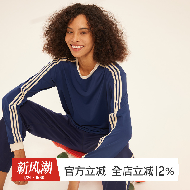 gymna复古学院风运动T恤圆领长袖速干宽松跑步训练健身服秋新款