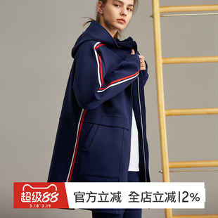 gymna复古连帽大外套女秋冬针织休闲跑步上衣健身开衫运动长卫衣