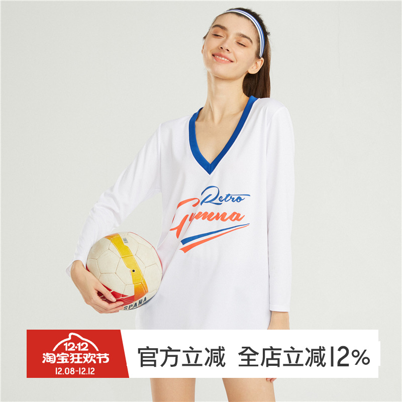 gymna复古V领速干长袖T恤跑步