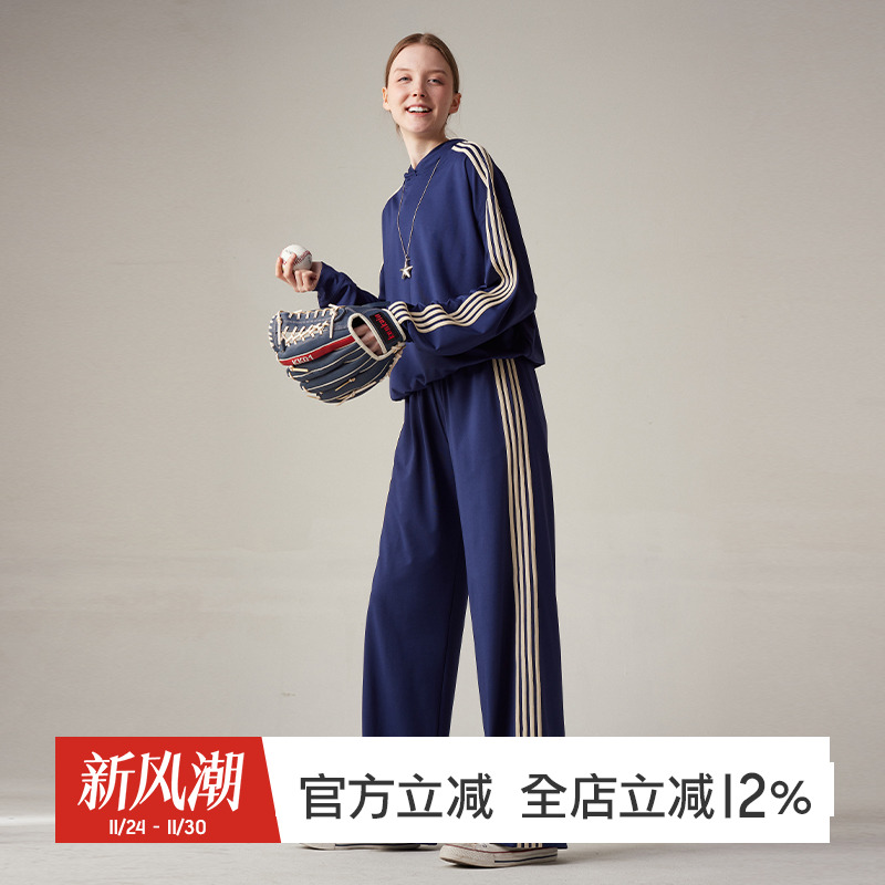 gymna复古学院风运动套装宽松连帽卫衣休闲百搭阔腿直筒裤训练服