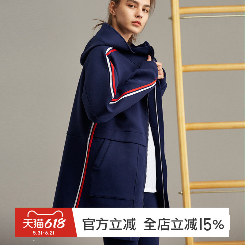 gymna复古连帽大外套女秋冬针织休闲跑步上衣健身开衫运动长卫衣