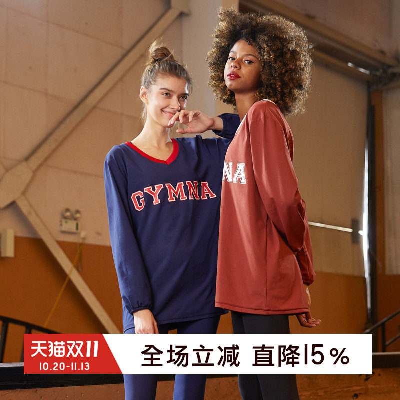 GYMNA长款V健身房运动上衣女宽松健身裸感速干衣长袖T恤跑步罩衫
