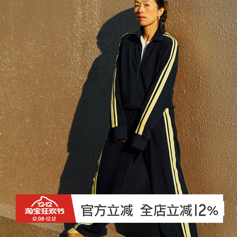 GYMNA运动套装女复古撞色休闲外套绒感宽松百搭直筒裤显瘦训练服