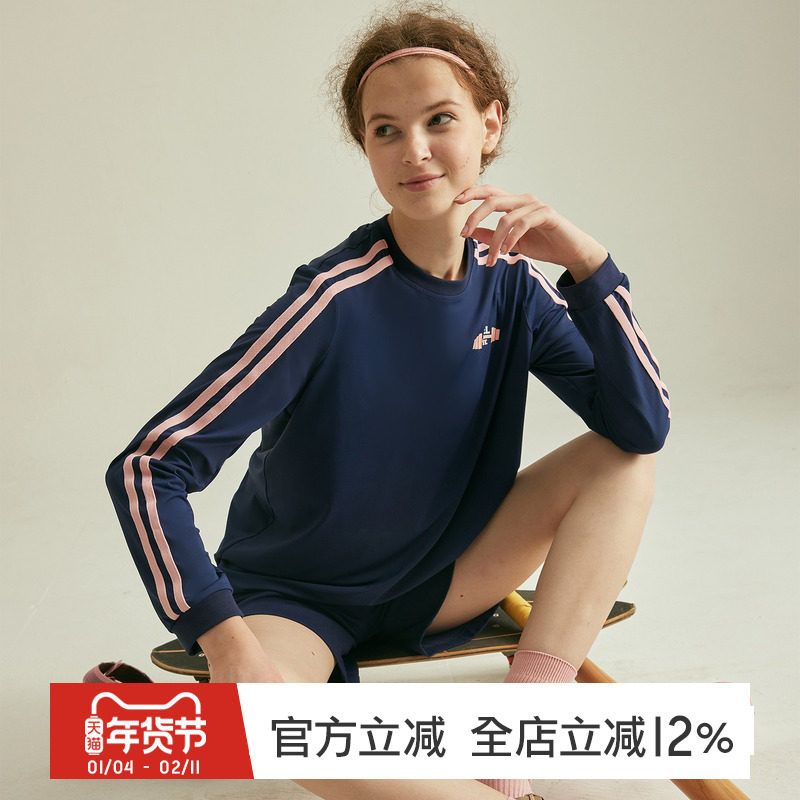 GYMNA美式复古运动长袖T恤女宽松休闲圆领上衣速干弹力健身打底衫,运动服/休闲服装,运动T恤,淘宝优惠券,粉丝福利购,淘宝优惠卷
