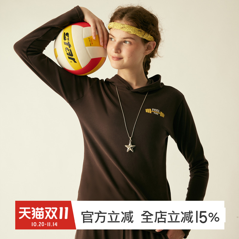 GYMNA复古运动健身衣绒感修身上衣休闲连帽衫女美式百搭训练长袖