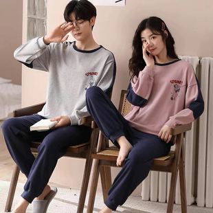 套装 家居服厚款 长袖 男士 可外穿 长裤 纯棉睡衣秋冬女士开衫