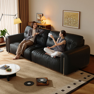 浪度星辰真皮沙发2025新款中古风小户型客厅黑色轻奢直排头层牛皮