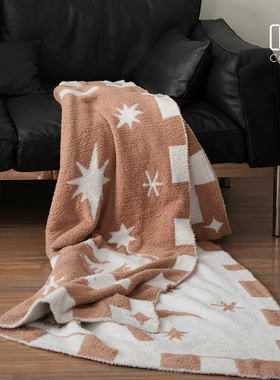 coolercolour原创星星月亮双面加厚半边绒盖毯毛毯四季绒毯沙发毯