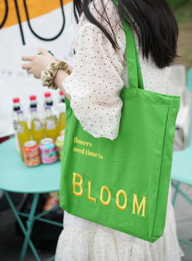 CoolerColour原创夏日彩色棉托特包可爱刺绣印花休闲ins帆布包