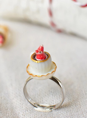 PuddingParty布丁派对原创开口可调节圣诞雪人咖啡戒指可爱礼物