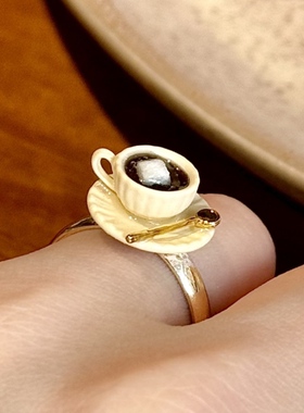 PuddingParty布丁派对原创开口下午茶方糖咖啡杯戒指可爱少女礼物