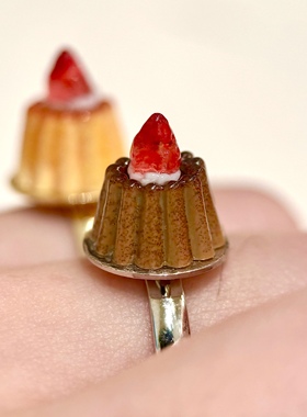 PuddingParty布丁派对原创开口草莓奶油焦糖布丁戒指可爱少女礼物