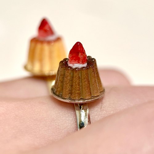 PuddingParty布丁派对原创开口草莓奶油焦糖布丁戒指可爱少女礼物