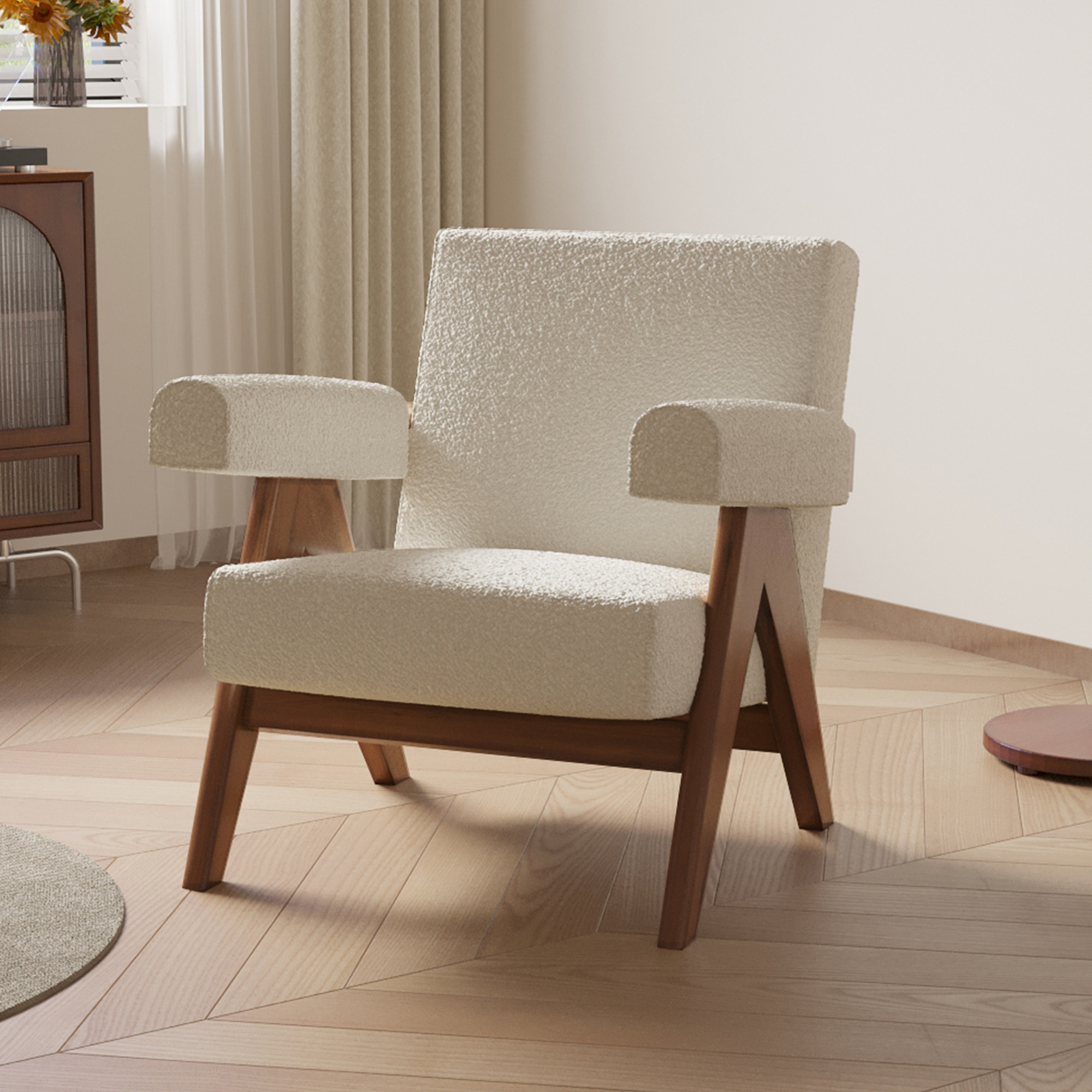 中古风单人休闲沙发椅复古客厅阳台实木阅读洽谈椅民宿设计师单椅