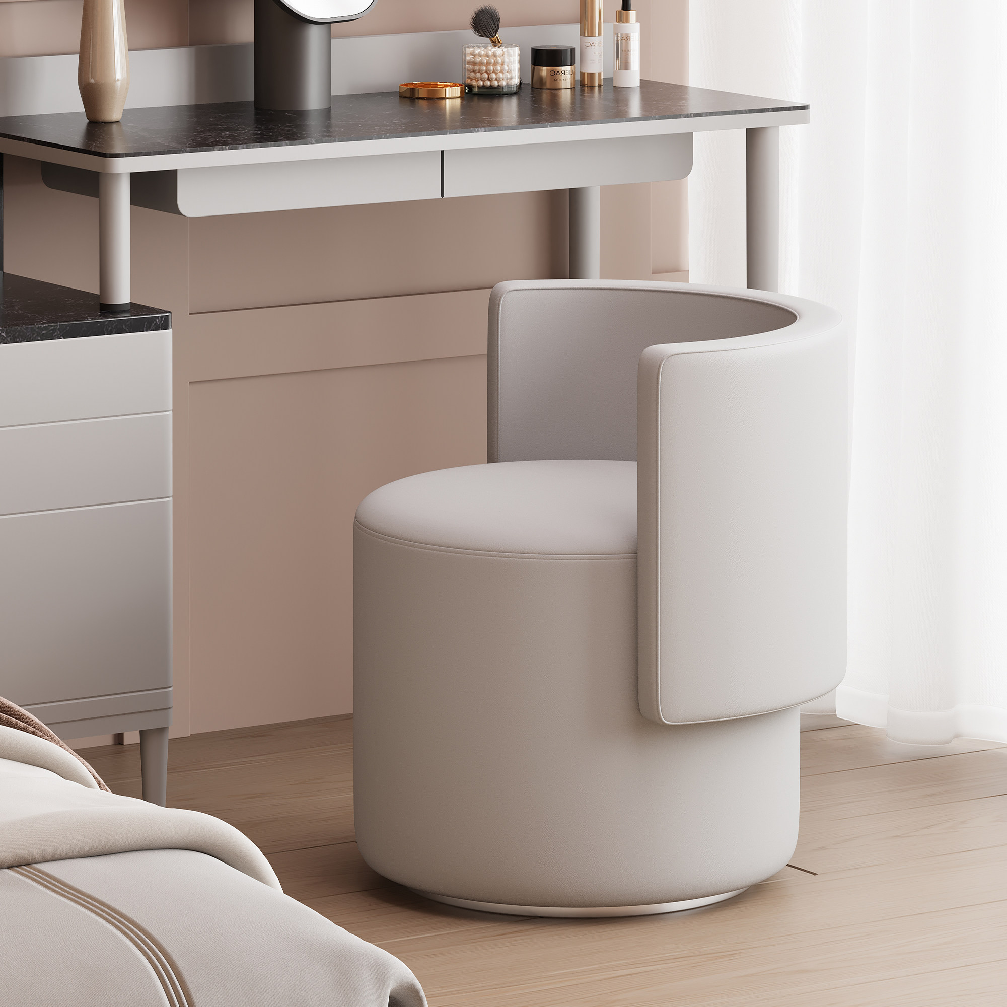 奶油风化妆凳轻奢高级感化妆椅梳妆台专用凳子女生卧室美甲椅子