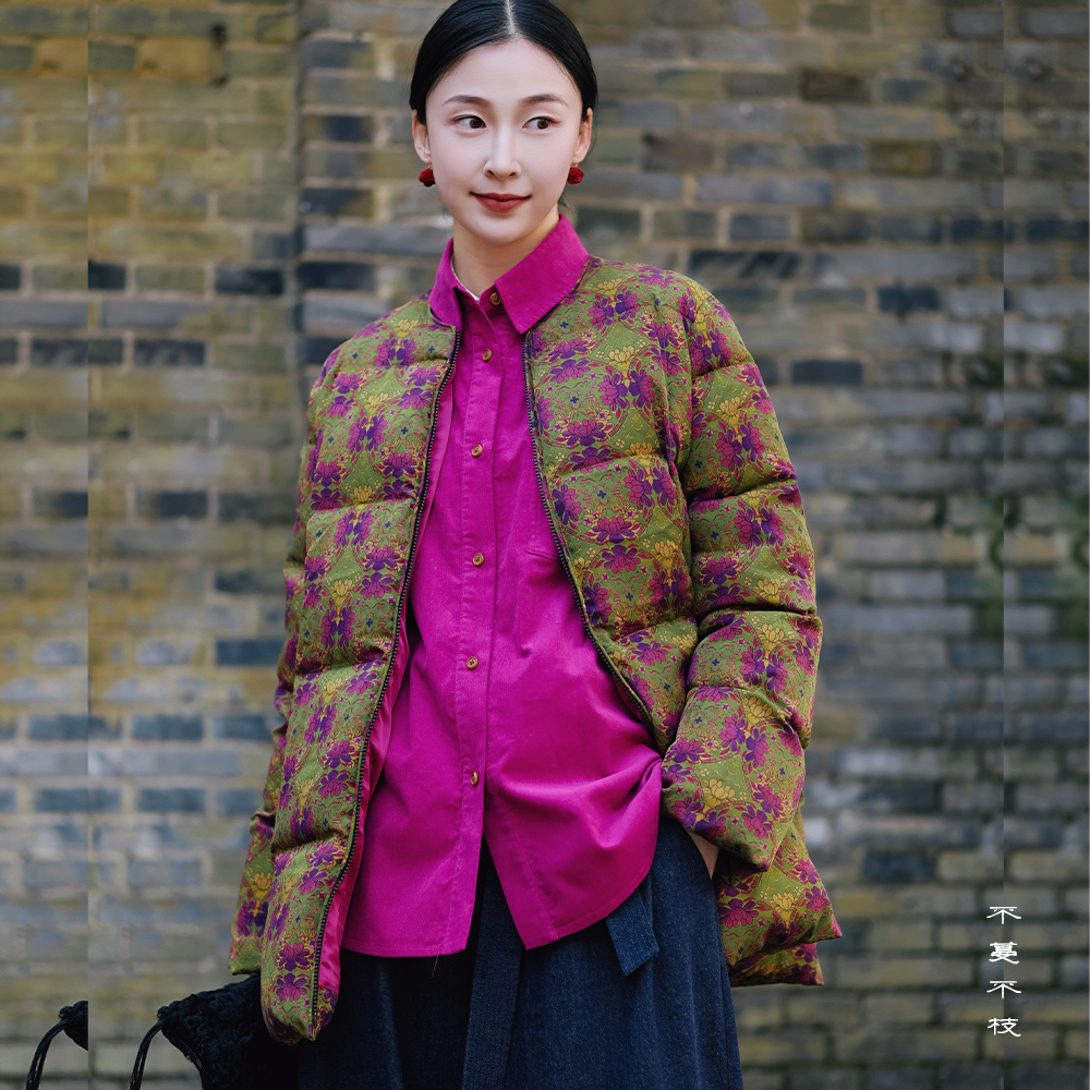 不蔓不枝【野子】桑蚕丝印花羽绒衣新中式文艺复古原创设计冬季