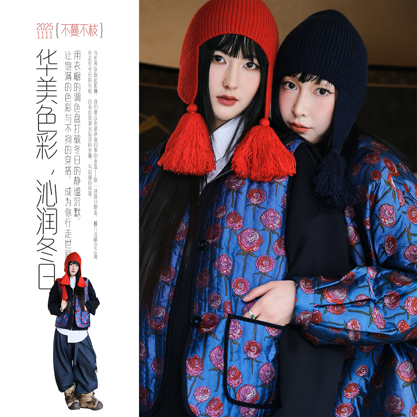 不蔓不枝【玫瑰】夹棉坎肩马甲上衣印花新中式文艺宽松显瘦秋冬