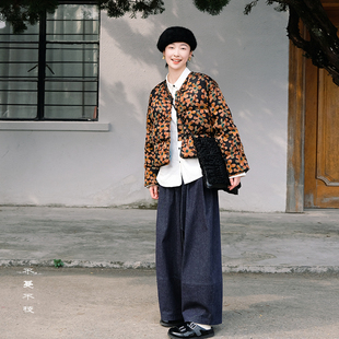 不蔓不枝【清檀】香云纱印花羽绒衣宽松短款保暖95白鸭绒桑蚕丝冬