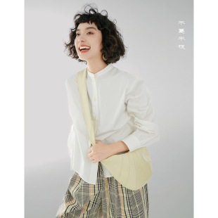 上衣纯色百搭文艺秋季 不蔓不枝 极简衬衫 长绒棉东方感中式 雾山