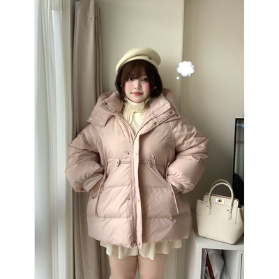 dese嘚瑟软糖宽松立领防风连帽外套冬季新款胖mm加厚保暖羽绒服