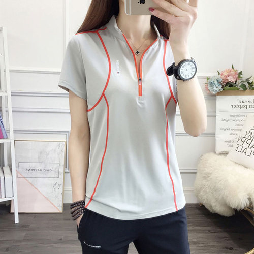 高尔夫服装女短袖夏季速干T恤立领修身薄款长袖防晒透气运动球服