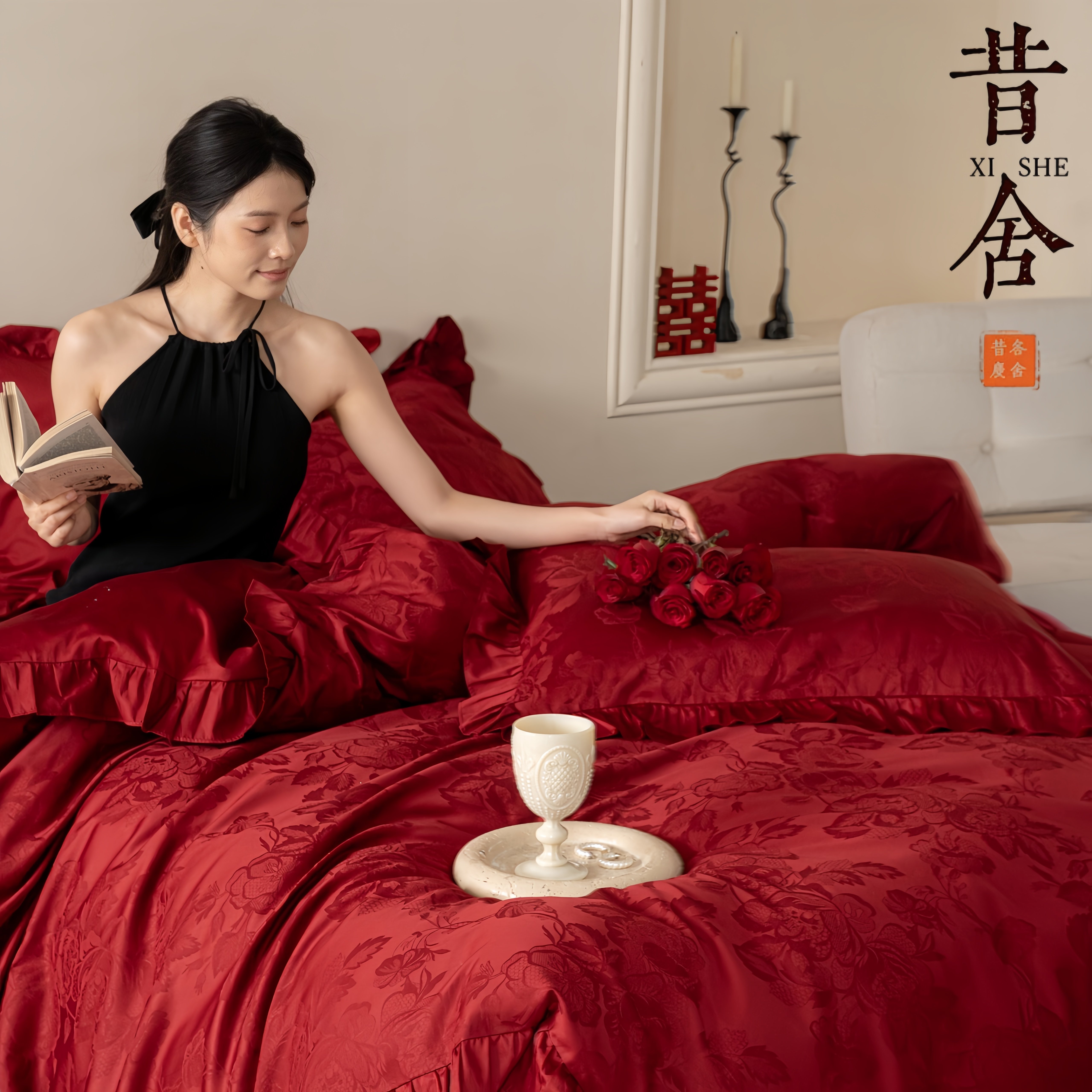 婚庆长绒棉100S四件套纯棉红色结婚被套全棉喜被婚房布置新婚陪嫁