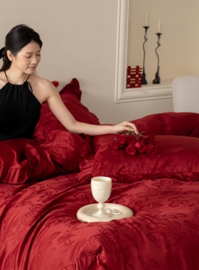 婚庆长绒棉100S四件套纯棉红色结婚被套全棉喜被婚房布置新婚陪嫁