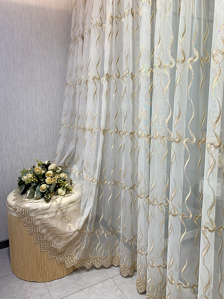 彩带刺绣纱帘定制奢华欧式简约现代窗帘绣花落地客厅卧室书房