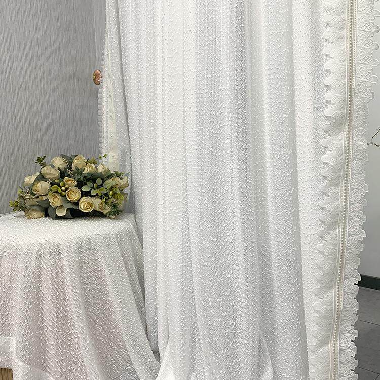 漫天星闪窗帘花边花带纯色纱帘美式法式轻奢定制高端别墅客厅卧室图片